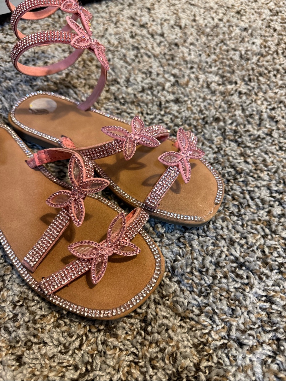 Beaded Pink Floral Gladiator Sandals - Picture 2 of 5